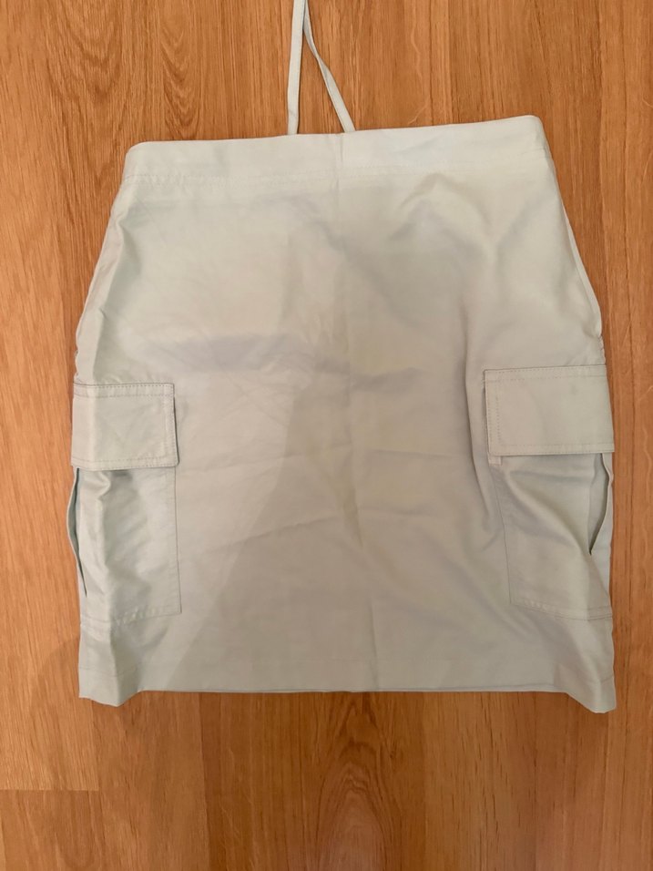 açık yeşil Keten Mini Etek, Kemerli, Rahat Kesim - Görsel 2