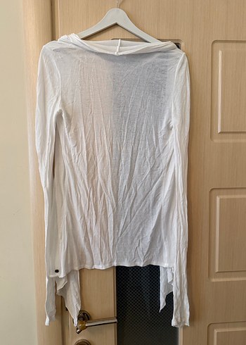 Beyaz Keten Uzun Kollu Salaş Hırka - Görsel 2