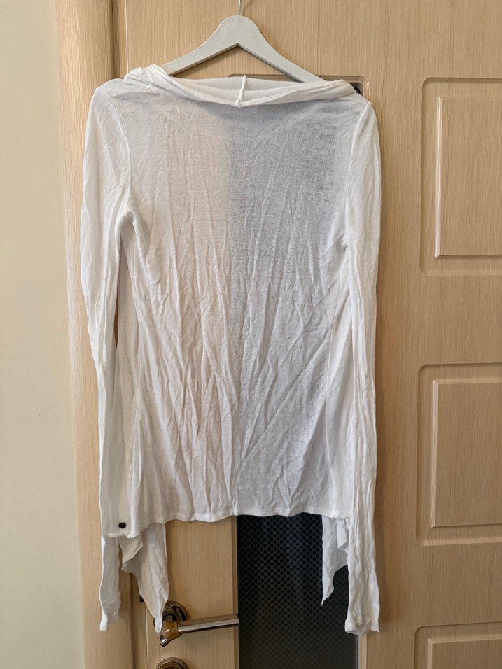 Beyaz Keten Uzun Kollu Salaş Hırka - Görsel 2