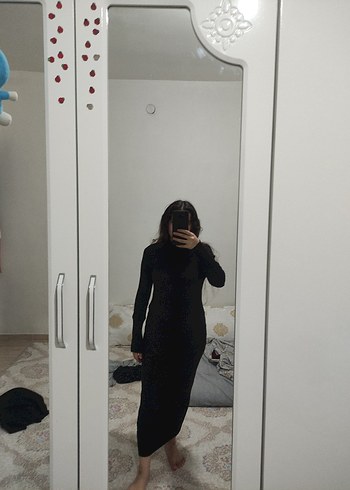 Siyah Uzun Kollu Midi Elbise - Görsel 4