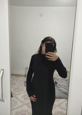 Siyah Uzun Kollu Midi Elbise - Görsel 3