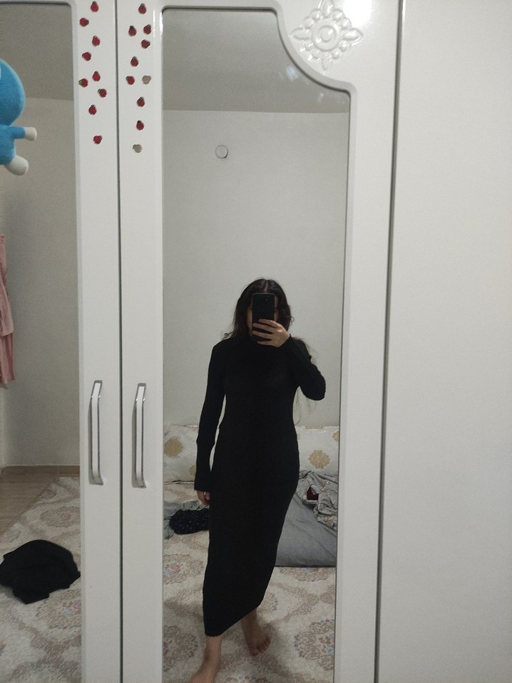 Siyah Uzun Kollu Midi Elbise - Görsel 4