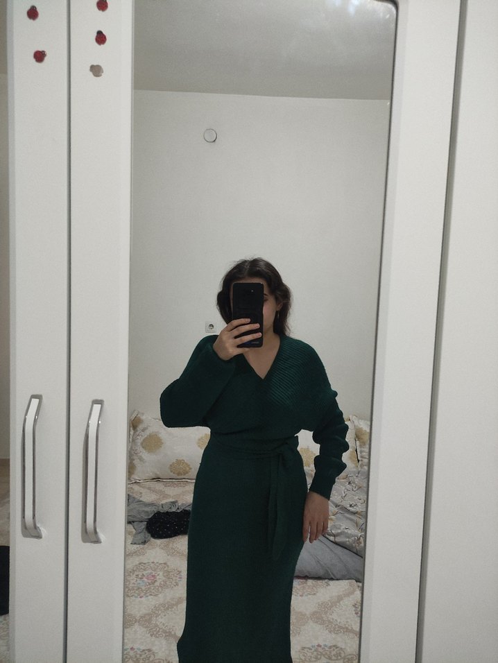 Kadın Haki Midi Uzun Kollu Elbise - Görsel 5