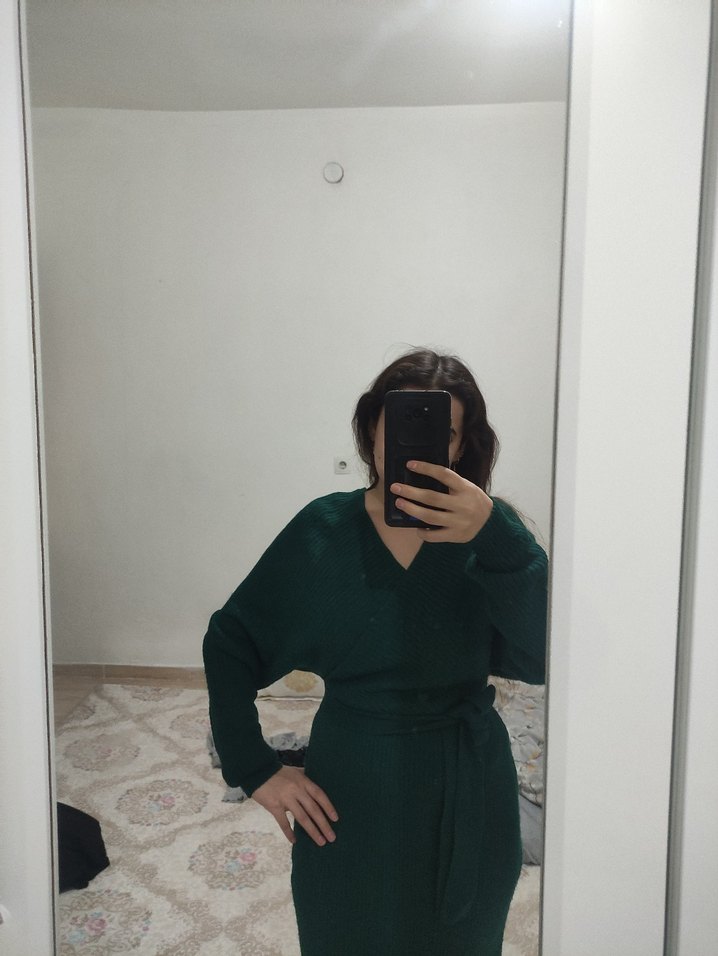 Kadın Haki Midi Uzun Kollu Elbise - Görsel 2