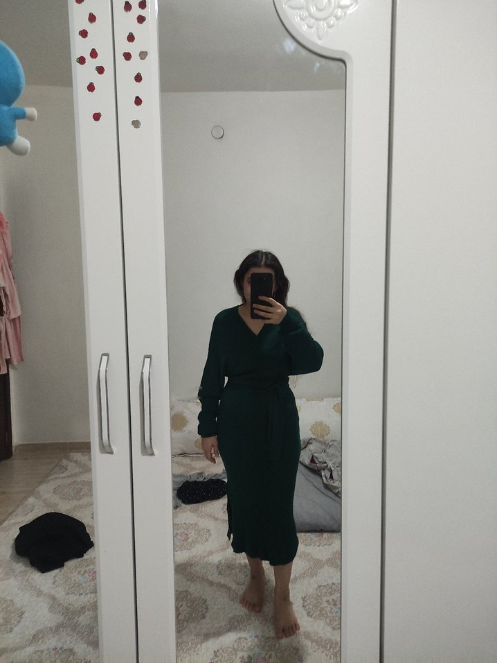 Kadın Haki Midi Uzun Kollu Elbise - Görsel 3