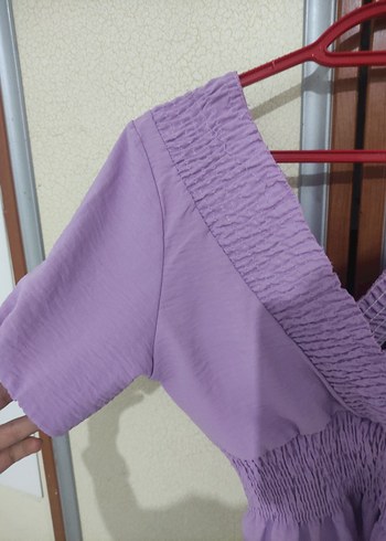 m Beden Mor V Yakalı Pilili Mini Bluz