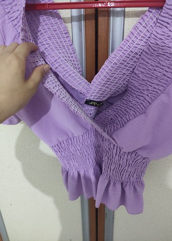 Diğer Mor V Yakalı Pilili Mini Bluz