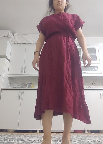 Bordo V Yakalı Salaş Hamile Elbisesi - Görsel 2