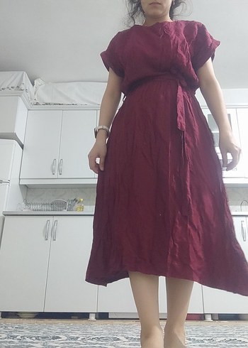 Bordo V Yakalı Salaş Hamile Elbisesi - Görsel 3