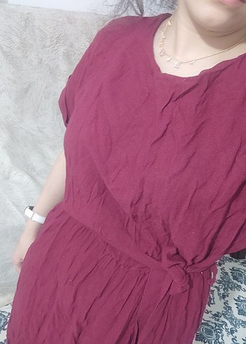 Bordo V Yakalı Salaş Hamile Elbisesi - Görsel 4