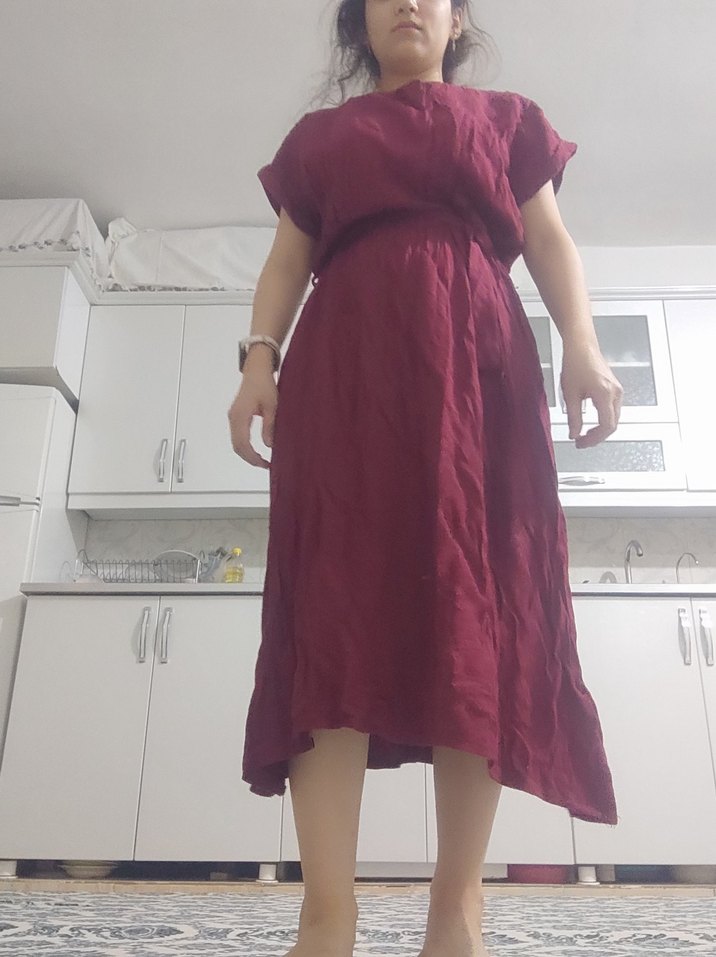 Bordo V Yakalı Salaş Hamile Elbisesi - Görsel 2