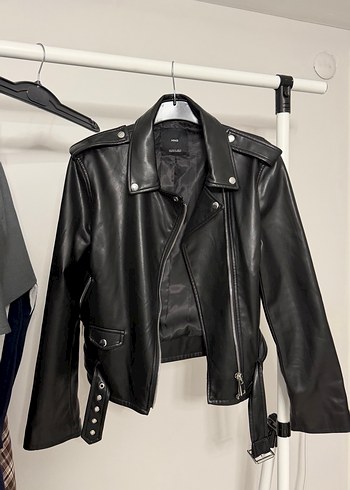 Kemerli Siyah Deri Biker Ceket - Görsel 6