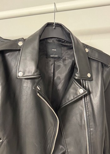 Kemerli Siyah Deri Biker Ceket - Görsel 3