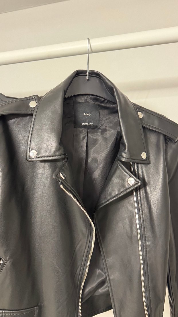 Kemerli Siyah Deri Biker Ceket - Görsel 3