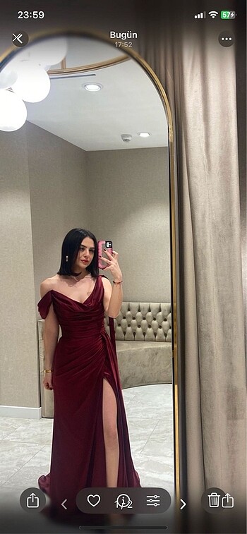 Bordo Saten Gece Elbisesi (Nişan Elbisesi)