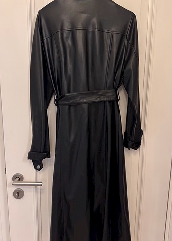 Kadın Siyah Deri Uzun Goth Kemerli Ceket - Görsel 4