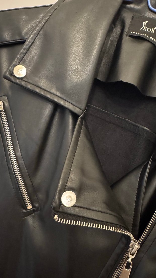 Kadın Siyah Deri Uzun Goth Kemerli Ceket - Görsel 5