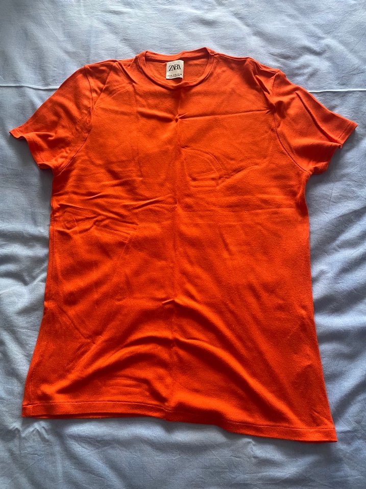 Zara Triko Erkek Turuncu Kısa Kollu Tişört Orjinal Ürün - Görsel 4