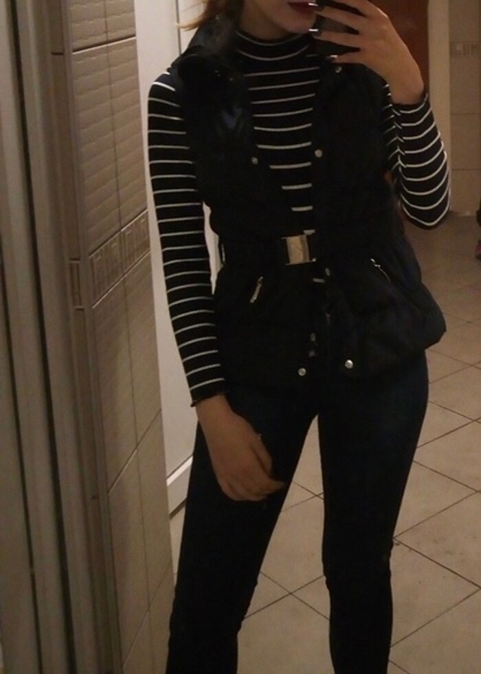 LACİVERT KEMERLİ ŞİŞME MONT - Görsel 2