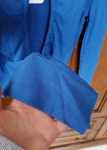 Uzun Kollu Mavi Crop Top - Görsel 3