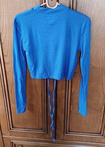 Uzun Kollu Mavi Crop Top - Görsel 5