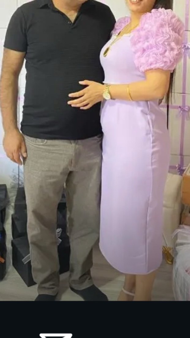 Mor V Yaka Midi Elbise - Görsel 2