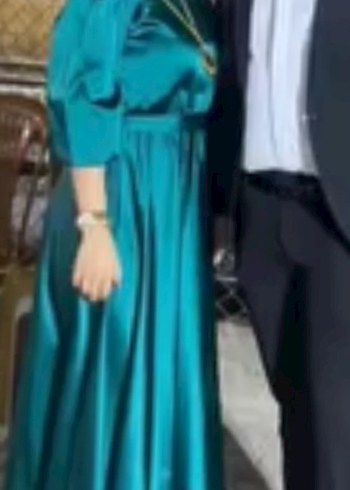 Abiye Uzun Turkuaz Drapeli Kadın Elbise