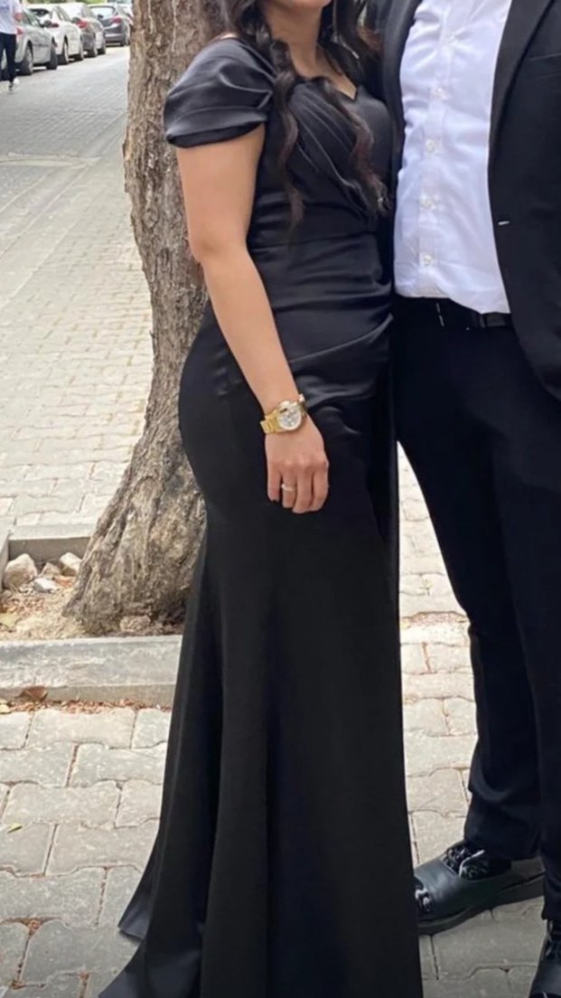 Uzun Siyah Drapeli Kadın Abiye Elbise - Görsel 2