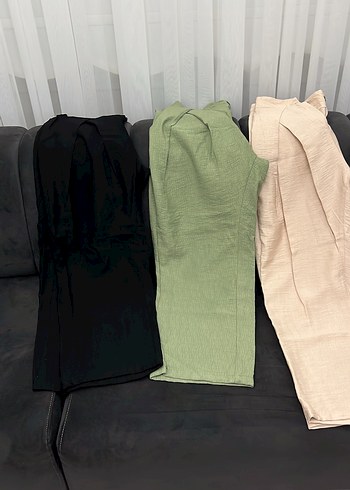 Kadın Khaki Keten Pilili Kumaş Pantolon - Görsel 2