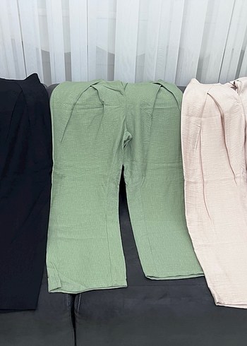 Kadın Khaki Keten Pilili Kumaş Pantolon - Görsel 3