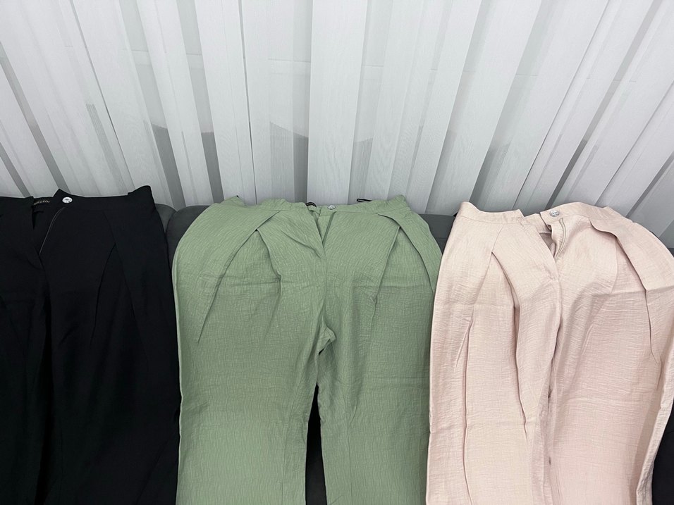 Kadın Khaki Keten Pilili Kumaş Pantolon - Görsel 4