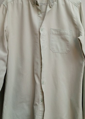 Bej Keten Erkek Gömlek, Düğmeli, Uzun Kollu - Görsel 7
