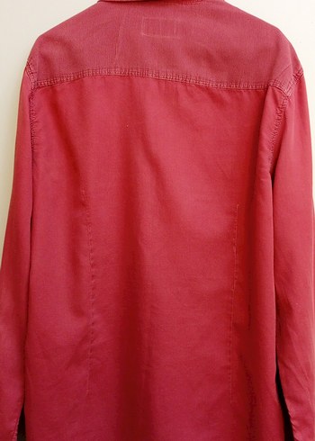 Bordo Düğmeli Keten Erkek Gömlek - Görsel 3