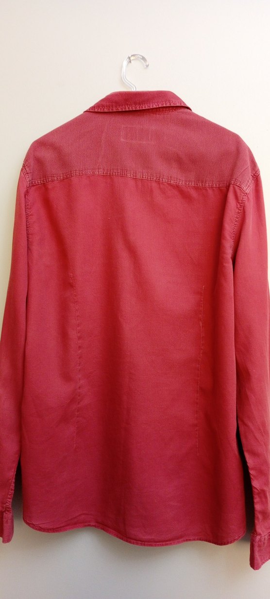 Bordo Düğmeli Keten Erkek Gömlek - Görsel 3