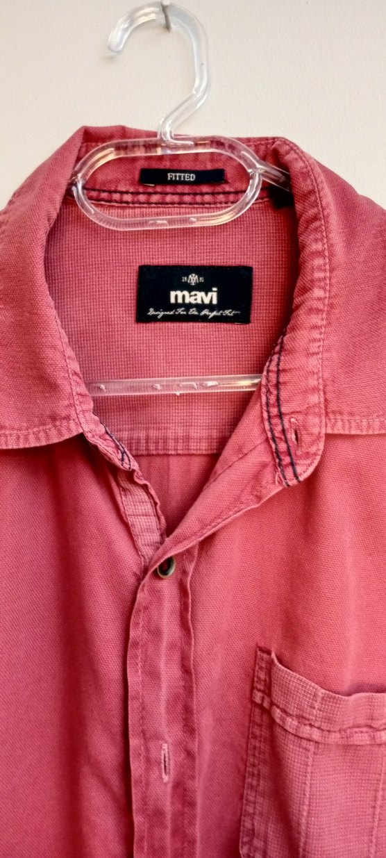 Bordo Düğmeli Keten Erkek Gömlek - Görsel 2