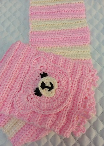 Pembe Örgü  Şal Ayıcık Detaylı - Görsel 2