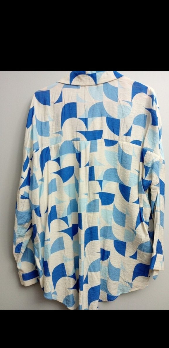 düşük omuz uzun kol geometri desenli gömlek - Görsel 4