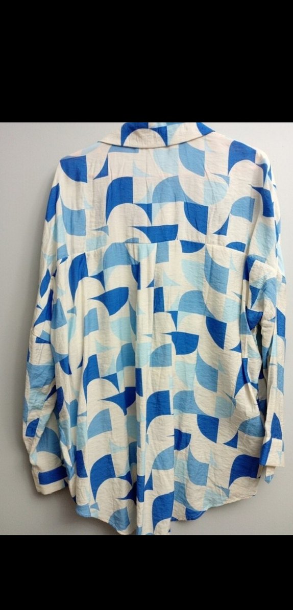 düşük omuz uzun kol geometri desenli gömlek - Görsel 2