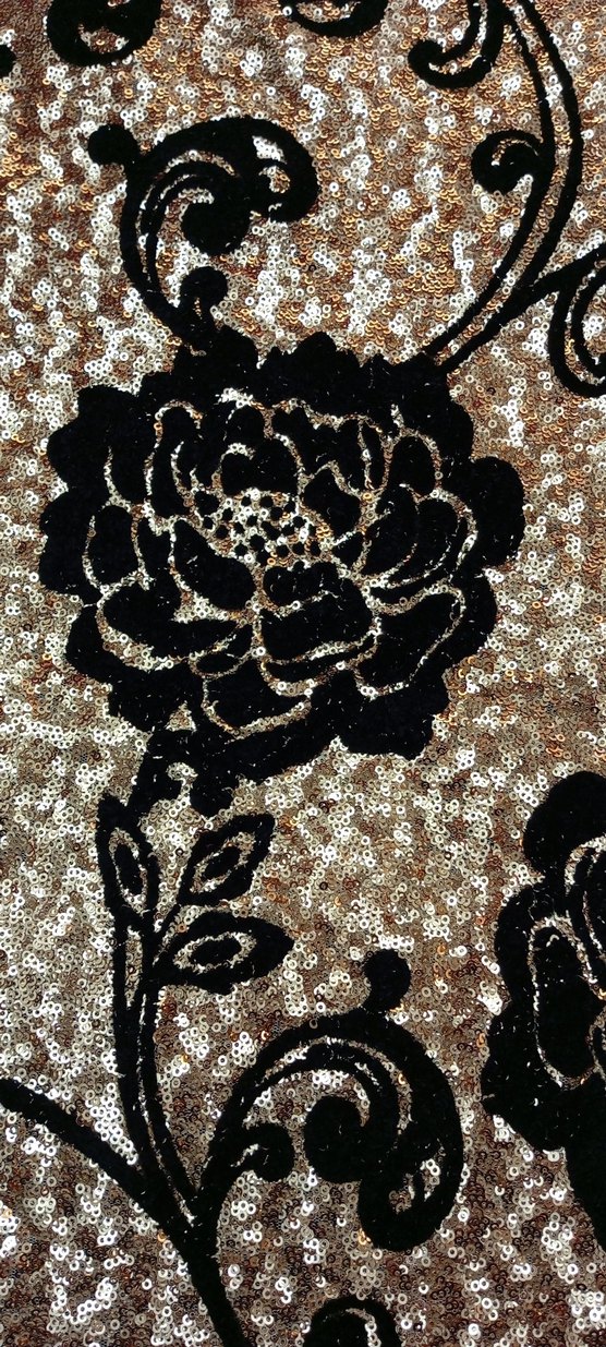 Altın Renkli Çiçek Desenli sıvama pul abiyelik kumaş - Görsel 3