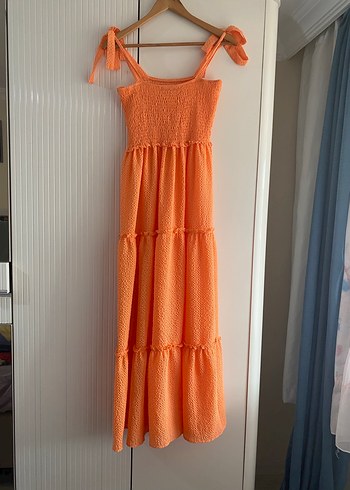 LC Waikiki Turuncu Strappy Midi Bohem Elbise
