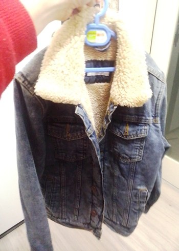 Çocuk Gri Mavi Kürklü Denim Ceket - Görsel 3