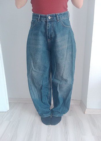 Diğer Navy Renkli Bol Kesim Kadın Denim Pantolon
