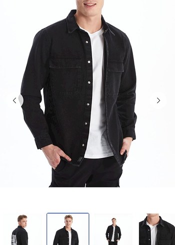 Siyah Denim Düğmeli Erkek Gömlek