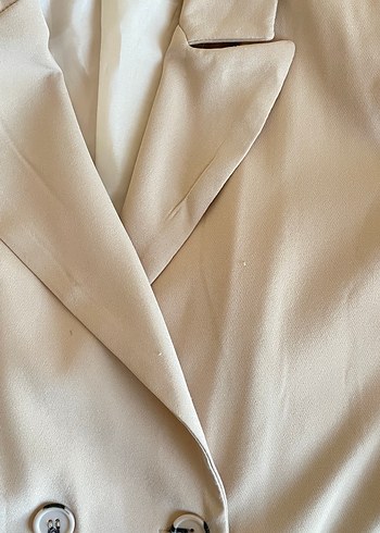 Kadın Bej Düğmeli Midi Blazer Ceket - Görsel 4
