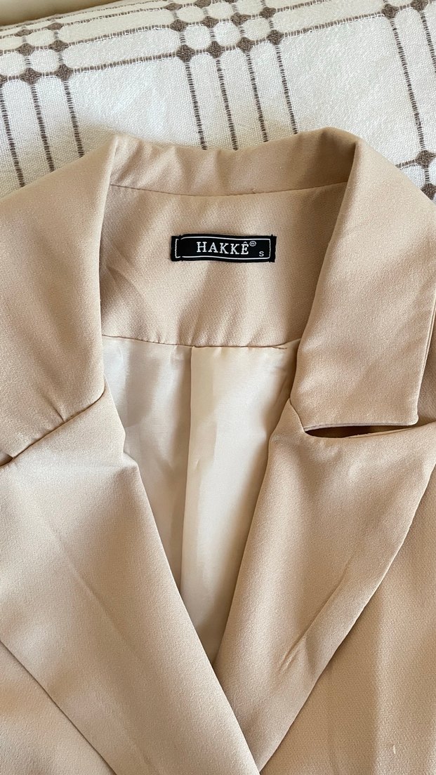 Kadın Bej Düğmeli Midi Blazer Ceket - Görsel 2