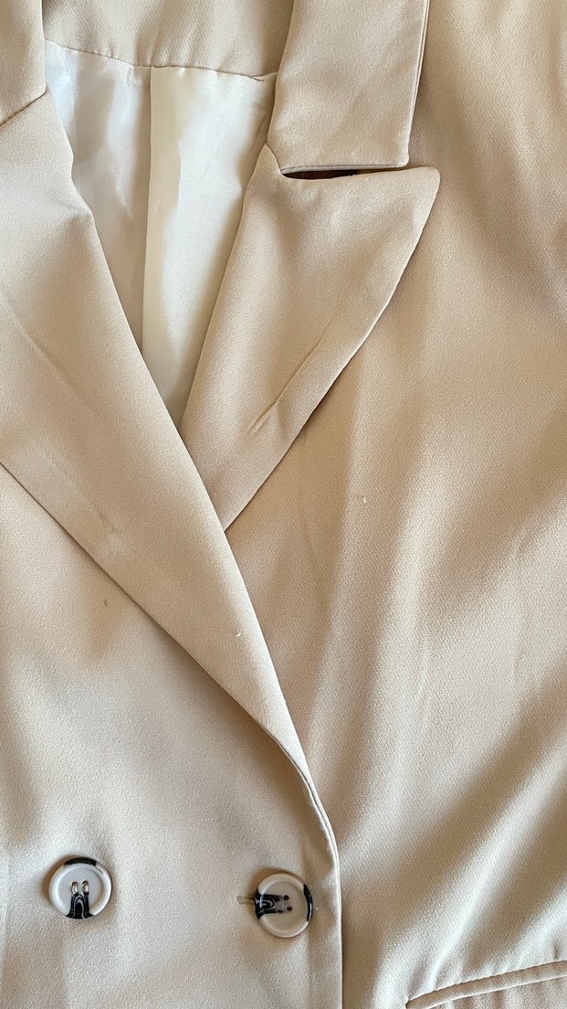 Kadın Bej Düğmeli Midi Blazer Ceket - Görsel 4