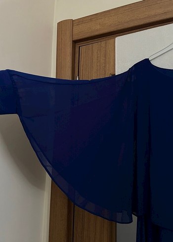 Uzun Kollu Mavi Salaş Kadın Elbise - Görsel 3