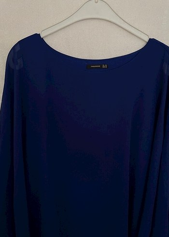 Uzun Kollu Mavi Salaş Kadın Elbise - Görsel 2