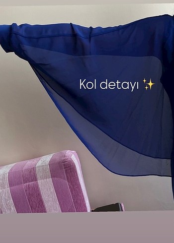 Uzun Kollu Mavi Salaş Kadın Elbise - Görsel 6