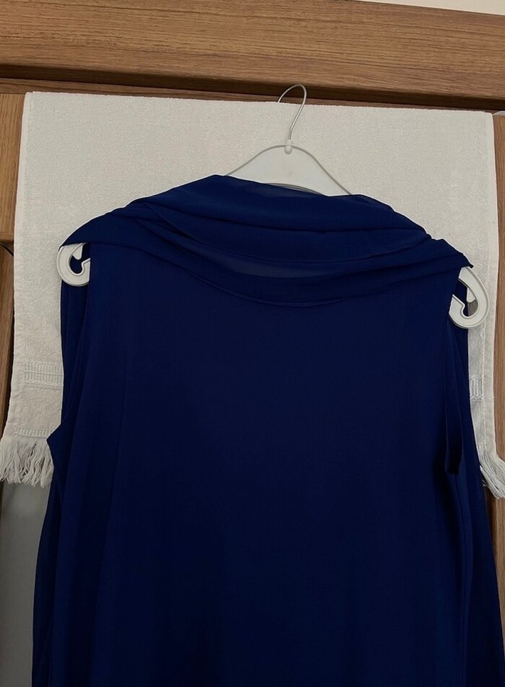 Uzun Kollu Mavi Salaş Kadın Elbise - Görsel 5